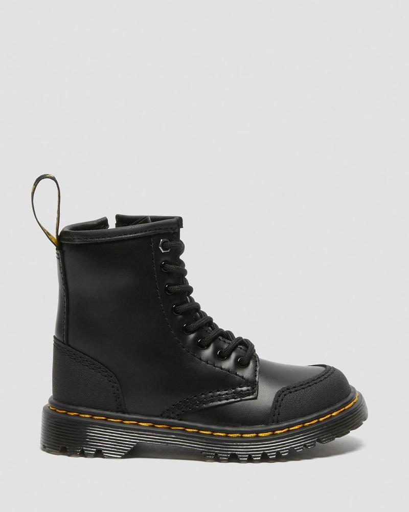 Black Kids' Dr Martens Toddler 1460 Overlay Leather Casual Boots | CA 664NWY